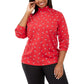 Blusa feminina Karen Scott com estampa de gola alta, vermelha brilhante, tamanho X-G