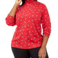 Karen Scott Top feminino plus size com estampa de pinguins de esqui e gola alta, vermelho brilhante, tamanho 1X