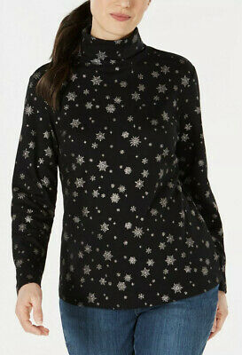 Karen Scott Blusa Feminina Snowy Glory Gola Alta Preta Tamanho P