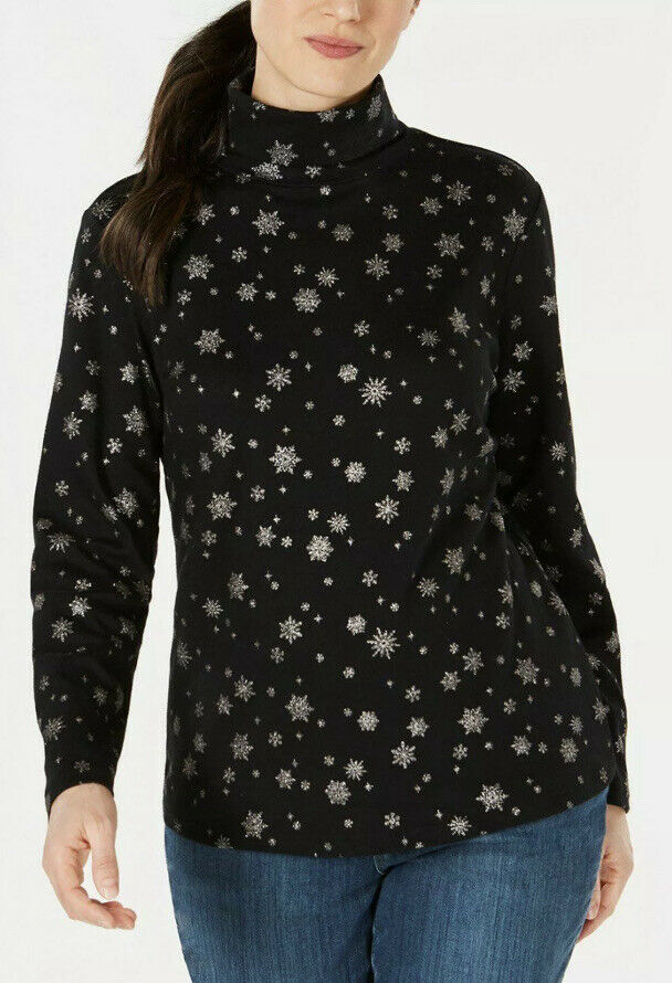 Karen Scott Blusa Feminina Snowy Glory Gola Alta Preto Profundo Tamanho Extra Grande