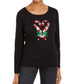 Camisa feminina Karen Scott Candy Cane com lantejoulas, preta, tamanho grande