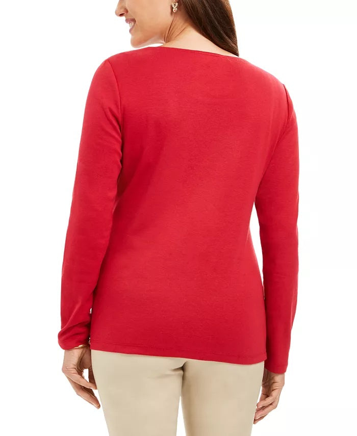 Karen Scott Camiseta Feminina Snow Bike Algodão Vermelha Tamanho Extra Grande