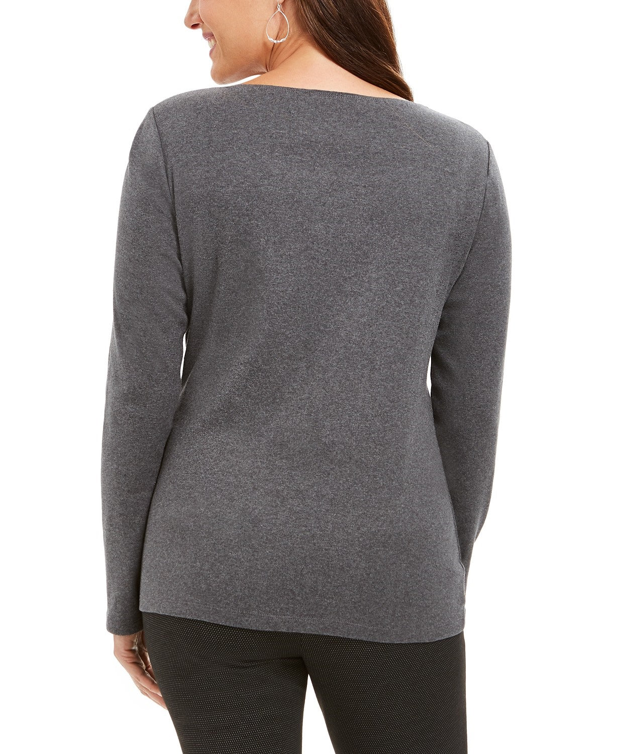 Karen Scott Polar Parade Top de algodão com detalhes embelezados, tamanho médio, cor carvão