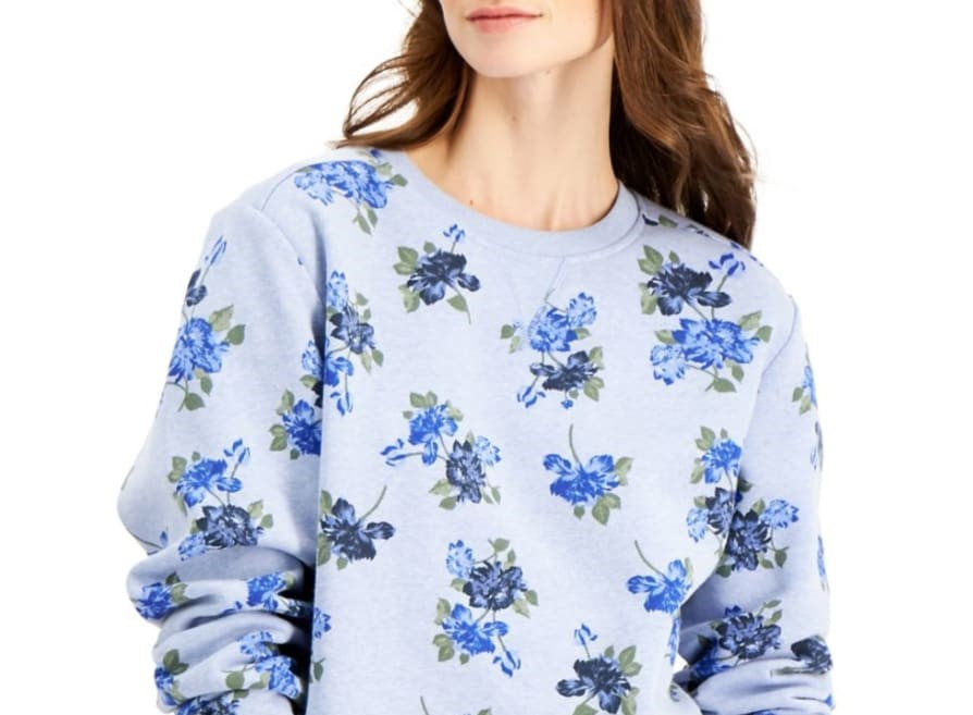 Moletom feminino Karen Scott com estampa floral azul tamanho grande