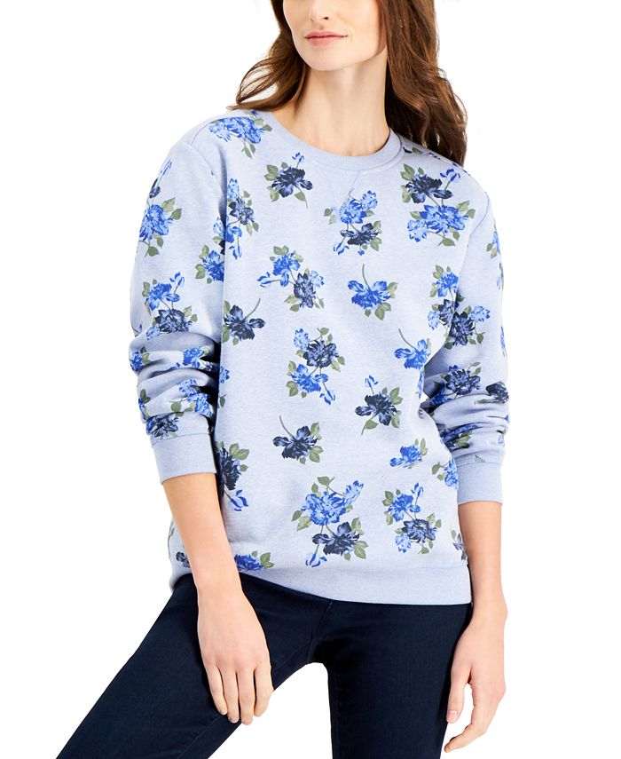 Moletom feminino Karen Scott Blossom Dream estampado azul tamanho médio