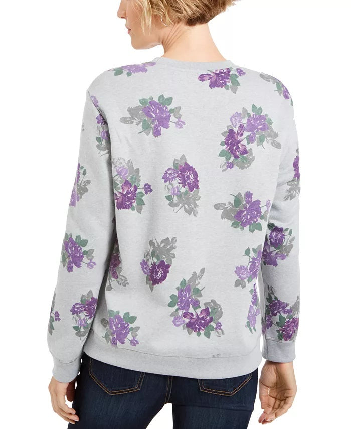 Moletom feminino Karen Scott com estampa floral cinza tamanho extra grande