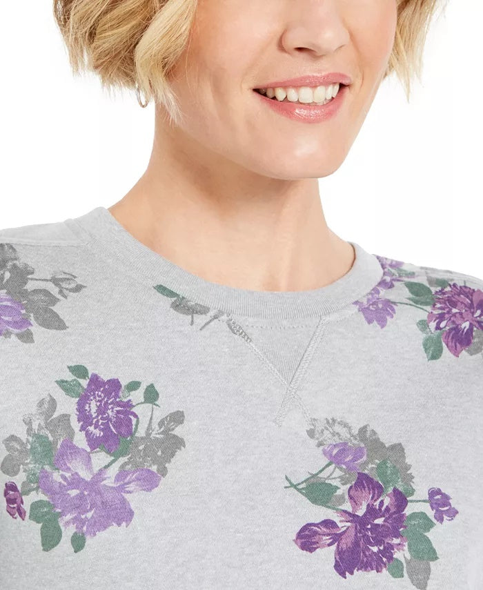 Moletom feminino Karen Scott com estampa floral cinza tamanho extra grande