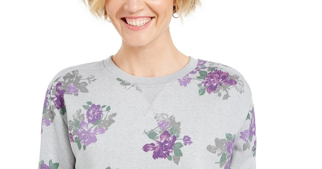 Moletom feminino Karen Scott com estampa floral, tamanho grande, Cassis