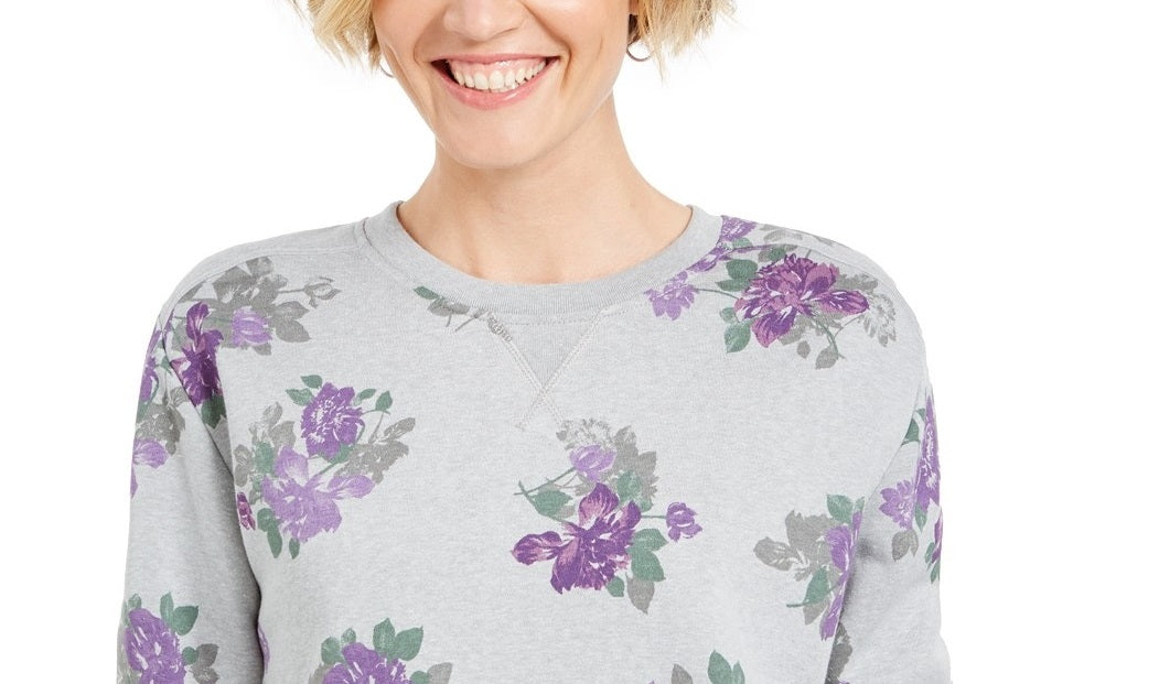 Moletom feminino Karen Scott com estampa floral cinza, tamanho pequeno