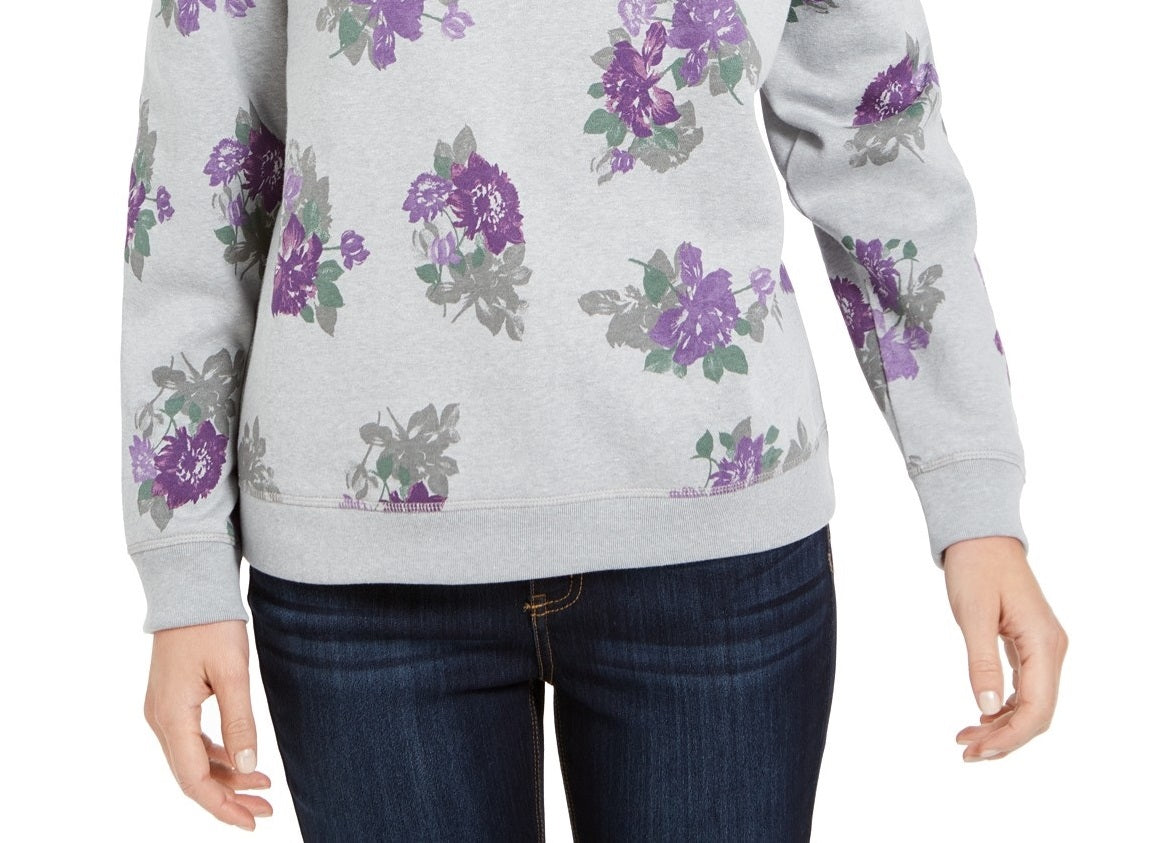 Moletom feminino Karen Scott com estampa floral cinza, tamanho pequeno