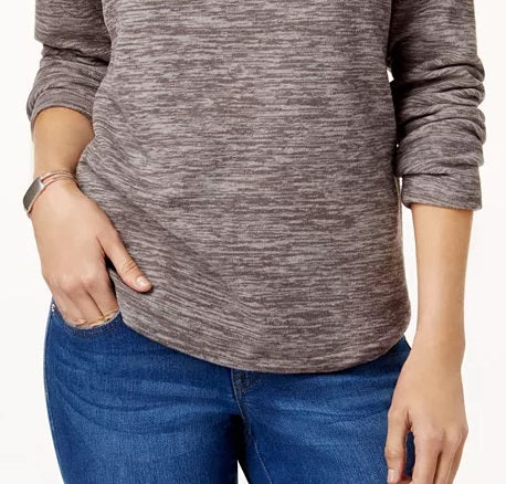 Karen Scott Sport Space-Dye Microfleece Top Feminino Preto Tamanho Médio