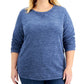 Karen Scott Sport Space-Dye Microfleece Top Feminino Azul Tamanho XX-G