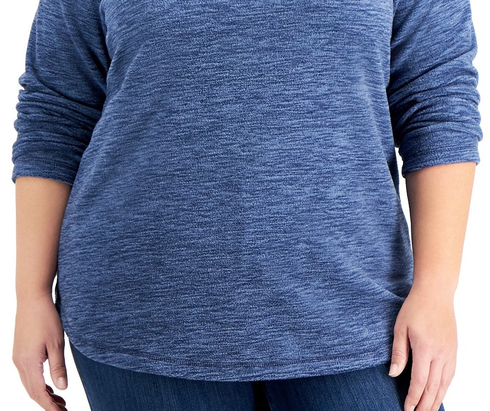 Karen Scott Sport Space-Dye Microfleece Top Feminino Azul Tamanho XX-G