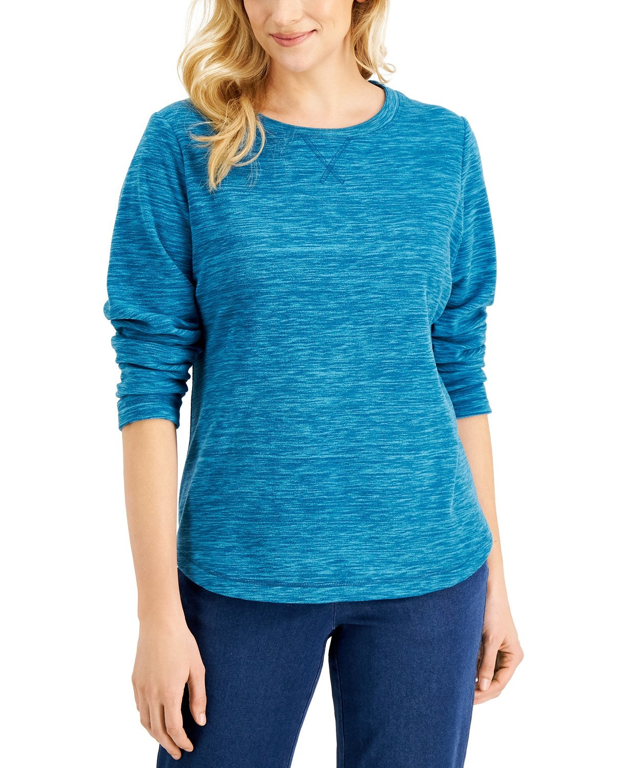 Karen Scott Sport Space-Dye Microfleece Top Feminino Preto Tamanho P