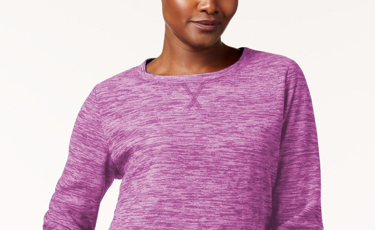 Moletom feminino Karen Scott Microfleece Spacedye com gola redonda, roxo, tamanho grande