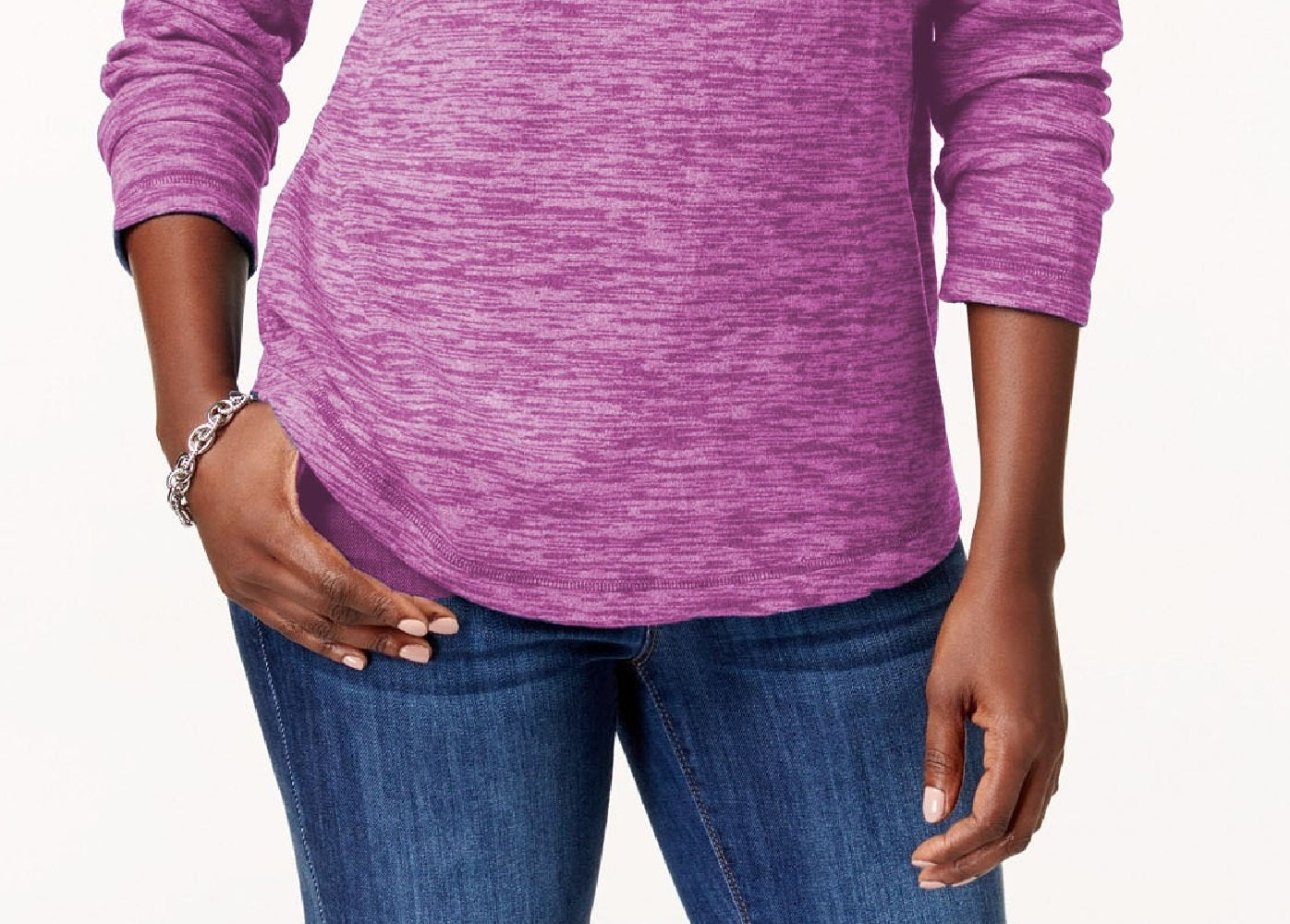 Moletom feminino Karen Scott Microfleece Spacedye com gola redonda, roxo, tamanho grande