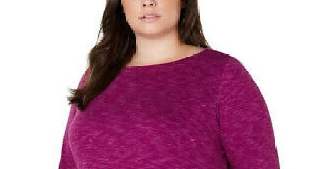 Karen Scott Sport Space-Dye Microfleece Top Feminino Brilhante Ameixa Tamanho 2 Extra Grande