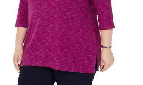 Karen Scott Sport Space-Dye Microfleece Top Feminino Brilhante Ameixa Tamanho 2 Extra Grande