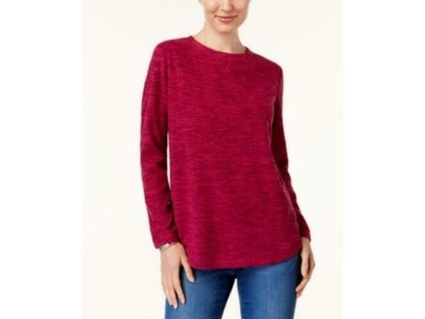 Karen Scott Sport Space-Dye Microfleece Top Feminino Vermelho Tamanho P