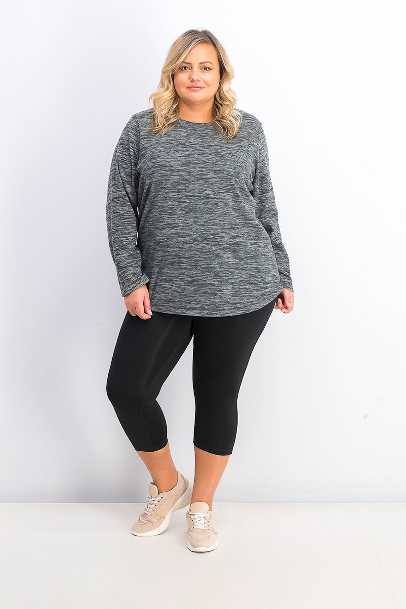 Karen Scott Blusa Plus Size Feminina de Microfleece Marmorizada Preta Tamanho 3 Extra Grande