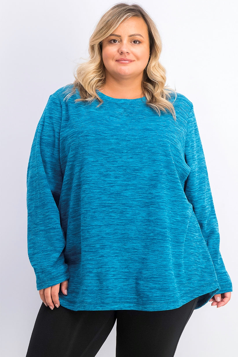 Karen Scott Blusa Plus Size Feminina Microfleece Marmorizada Azul Tamanho Extra Grande