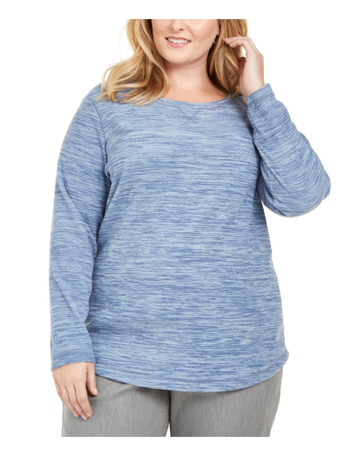 Karen Scott Plus Sport Space-Dye Microfleece Top Feminino Azul Tamanho 3X