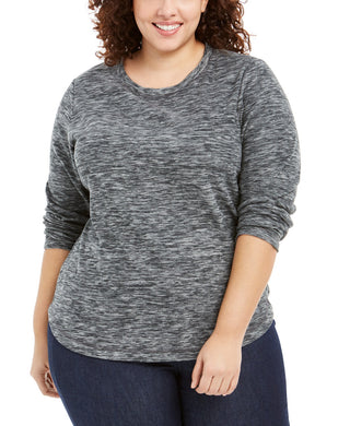 Karen Scott Blusa Plus Size Feminina de Microfleece Marmorizada Preta Tamanho 2 Extra Grande