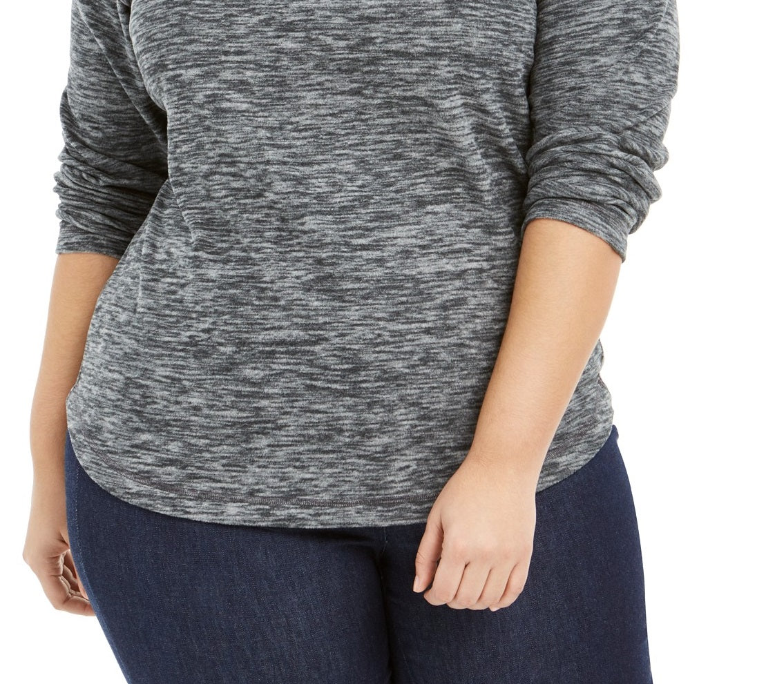 Karen Scott Blusa Plus Size Feminina de Microfleece Marmorizada Preta Tamanho 2 Extra Grande
