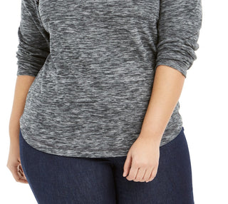 Karen Scott Blusa Plus Size Feminina de Microfleece Marmorizada Preta Tamanho 2 Extra Grande