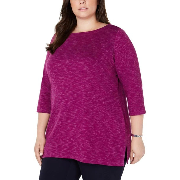 Karen Scott Blusa Plus Size Feminina Microfleece Marmorizada Roxa Tamanho 2 Extra Grande