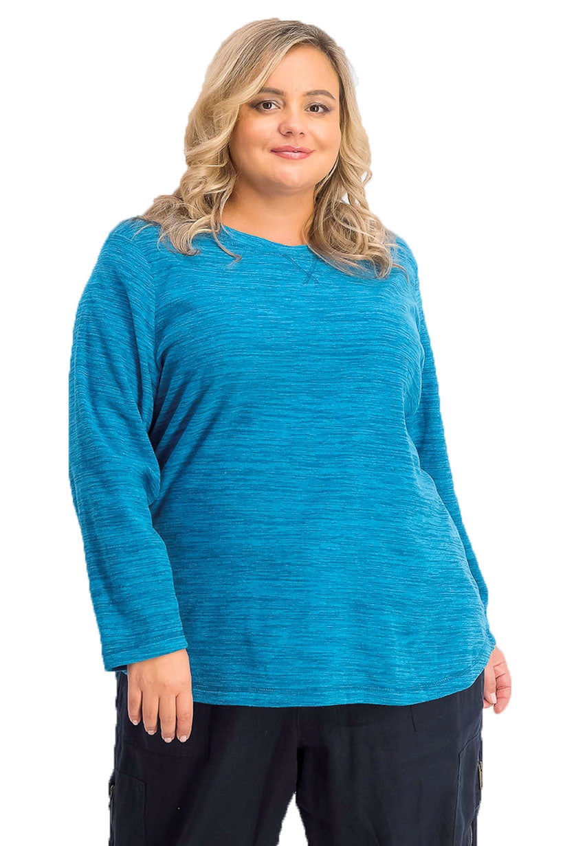 Karen Scott Plus Sport Space-Dye Microfleece Top Feminino Azul-petróleo Tamanho 3 Extra Grande