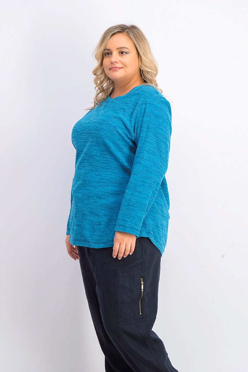 Karen Scott Plus Sport Space-Dye Microfleece Top Feminino Azul-petróleo Tamanho 3 Extra Grande