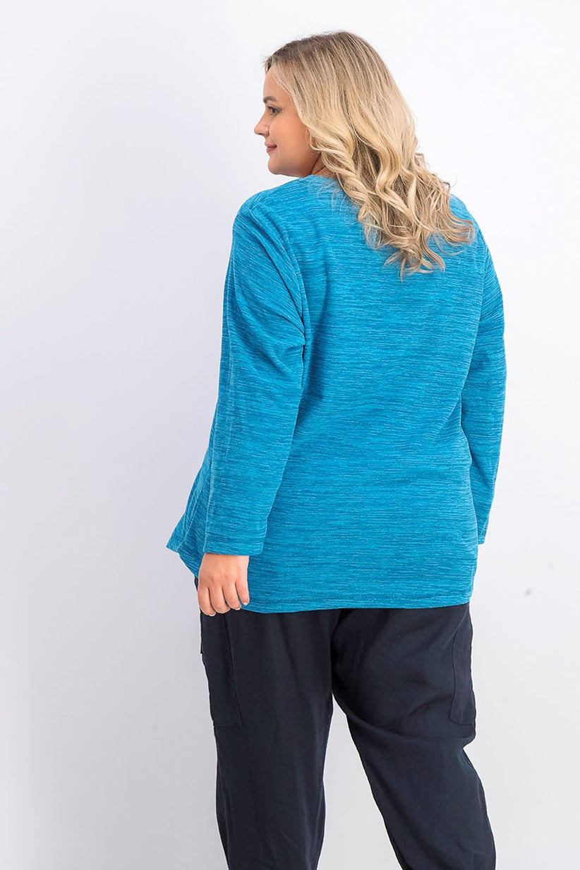 Karen Scott Plus Sport Space-Dye Microfleece Top Feminino Azul-petróleo Tamanho 3 Extra Grande