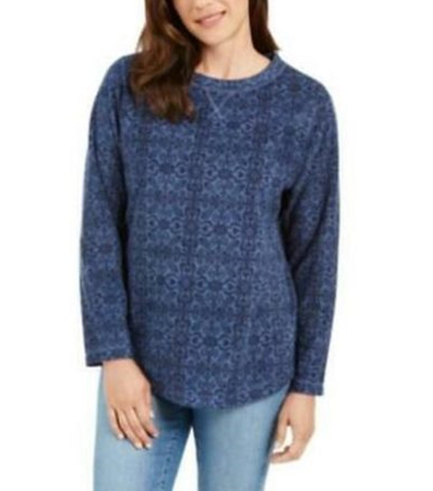 Karen Scott Camiseta Feminina Esportiva Estampada Microfleece Azul Tamanho Extra Grande