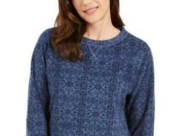 Karen Scott Camiseta Feminina Esportiva Estampada Microfleece Azul Tamanho Extra Grande