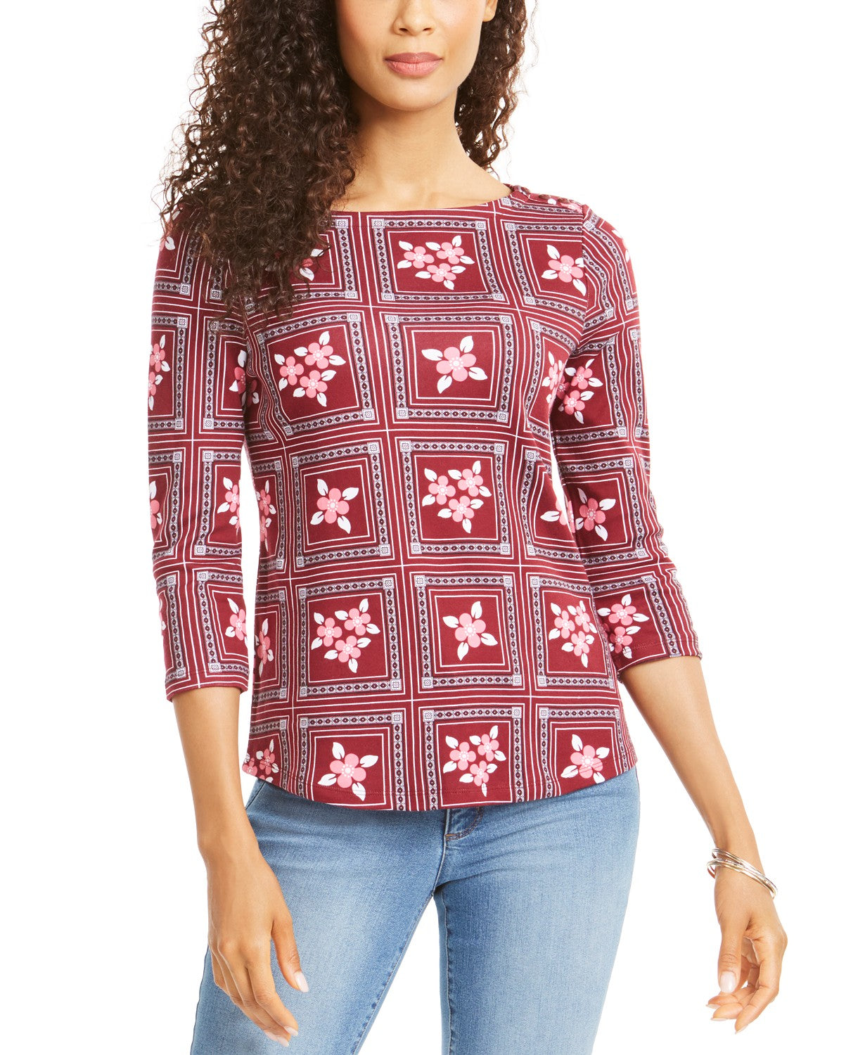 Blusa feminina com estampa de azulejos Charter Club, vermelha, tamanho extra grande
