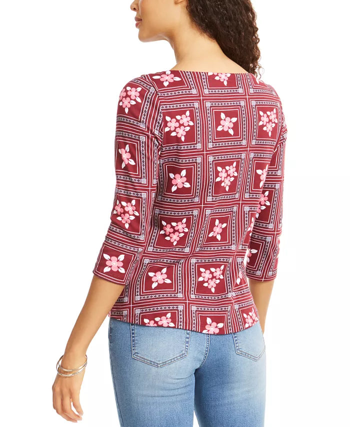 Blusa feminina com estampa de azulejos Charter Club, vermelha, tamanho extra grande