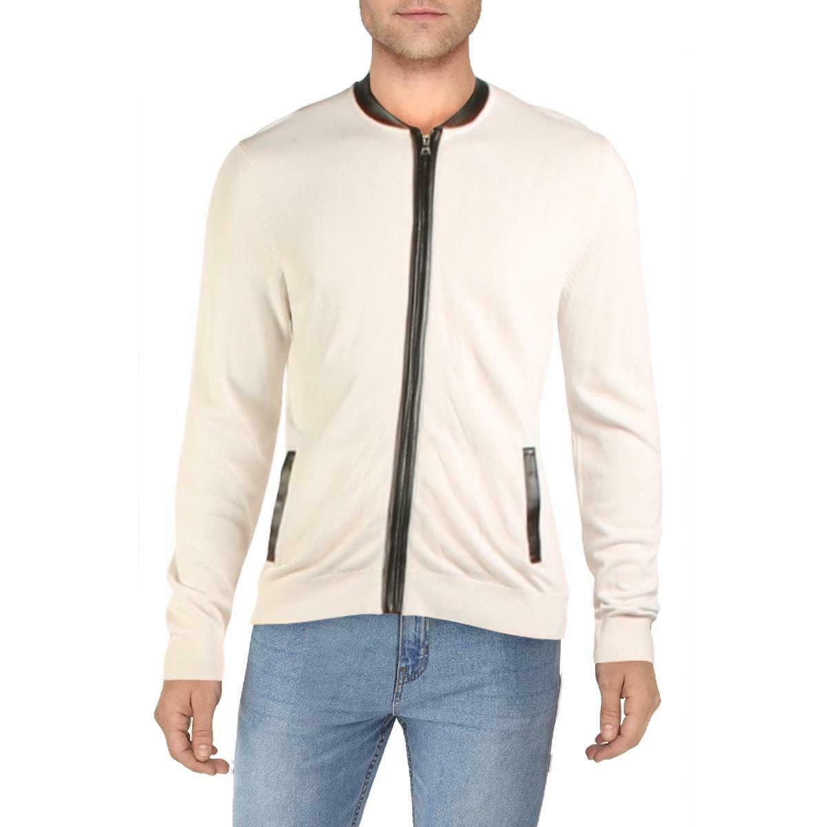 Cardigan masculino com zíper frontal INC International Concepts, branco neve, tamanho grande