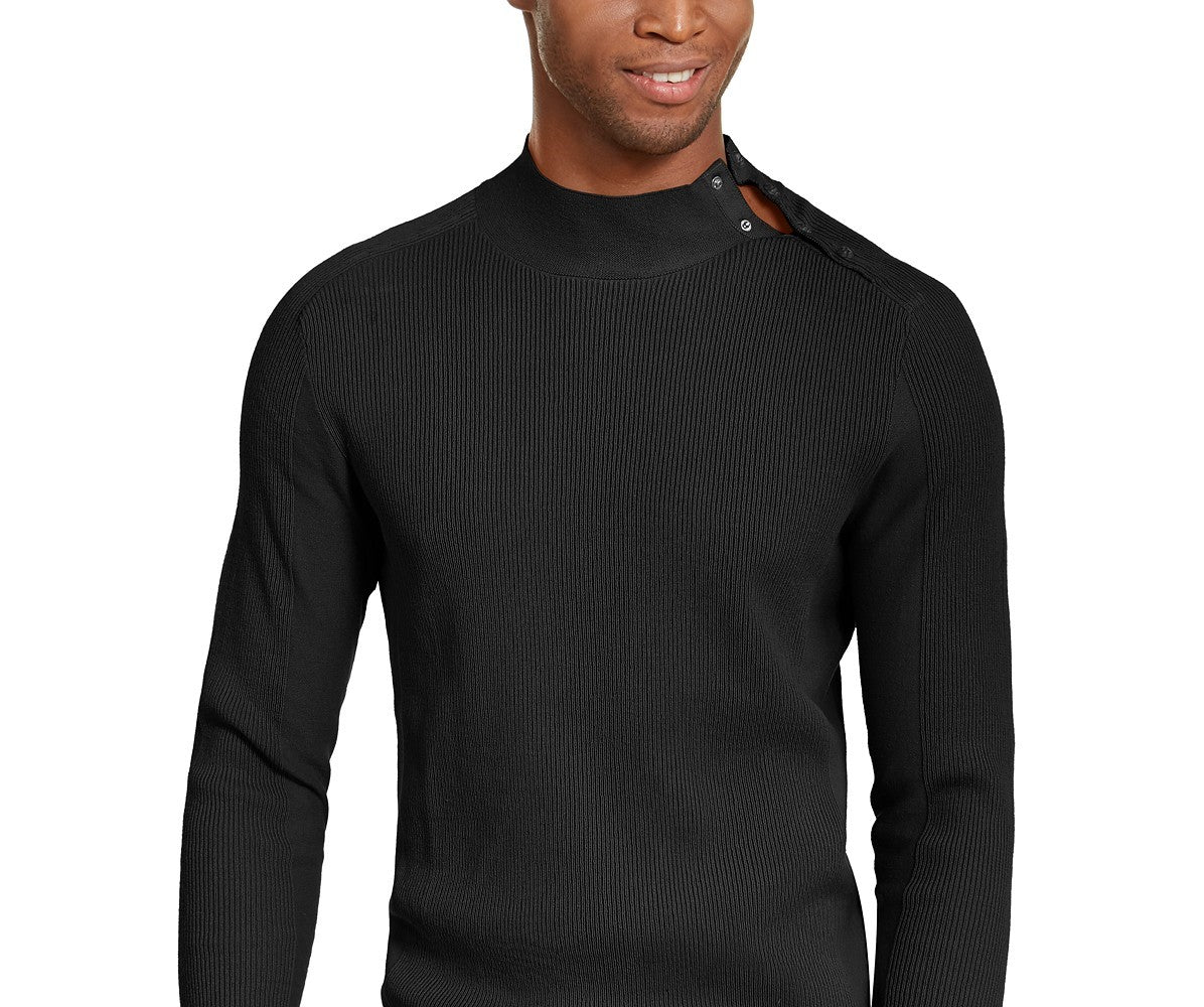 Suéter masculino com gola canelada e botões da INC International Concepts, preto, tamanho XX-G