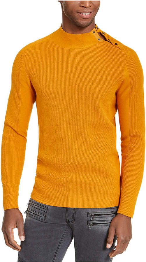 Suéter masculino com gola canelada e botões INC International Concepts, dourado, tamanho 2, extra grande