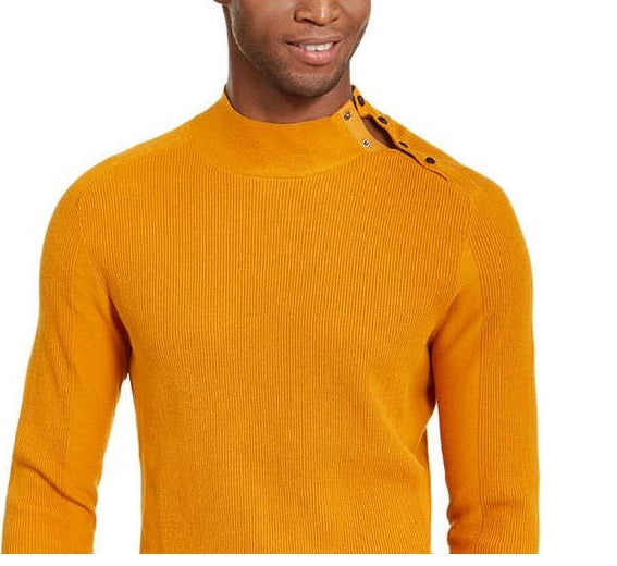 Suéter masculino com gola canelada e botões INC International Concepts, dourado, tamanho 2, extra grande