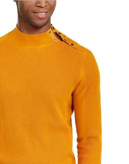 Suéter masculino com gola canelada e botões INC International Concepts, dourado, tamanho 2, extra grande