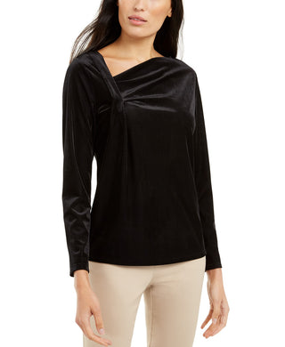 Blusa de veludo com decote assimétrico Alfani feminina, preta, tamanho médio