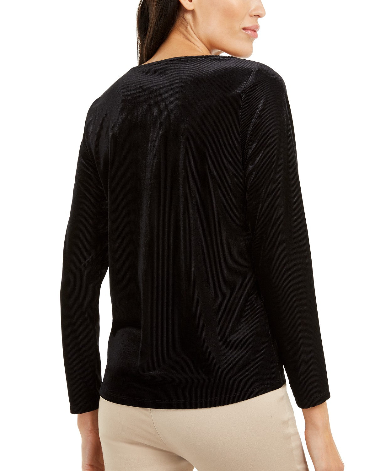 Blusa de veludo com decote assimétrico Alfani feminina, preta, tamanho médio