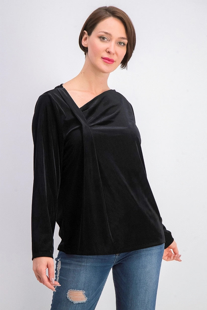 Blusa de veludo com decote assimétrico Alfani feminina, preta, tamanho grande