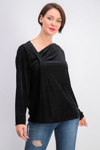 Blusa de veludo com decote assimétrico Alfani feminina, preta, tamanho grande
