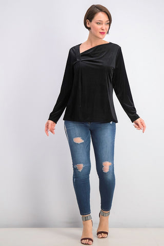 Blusa de veludo com decote assimétrico Alfani feminina, preta, tamanho grande