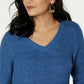 Suéter túnica feminino com decote em V estilo &amp; co, azul marinho, tamanho extragrande