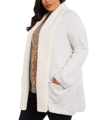 Cardigan feminino plus size com gola sherpa estilo &amp; co, bege, tamanho 3X