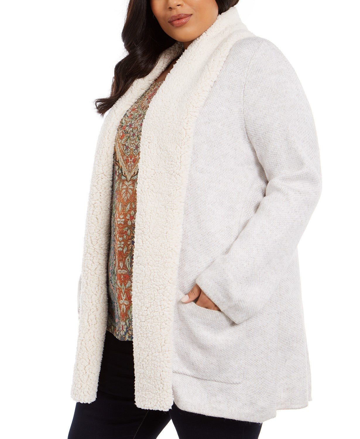 Cardigan feminino plus size com gola sherpa estilo &amp; co, bege, tamanho 3X